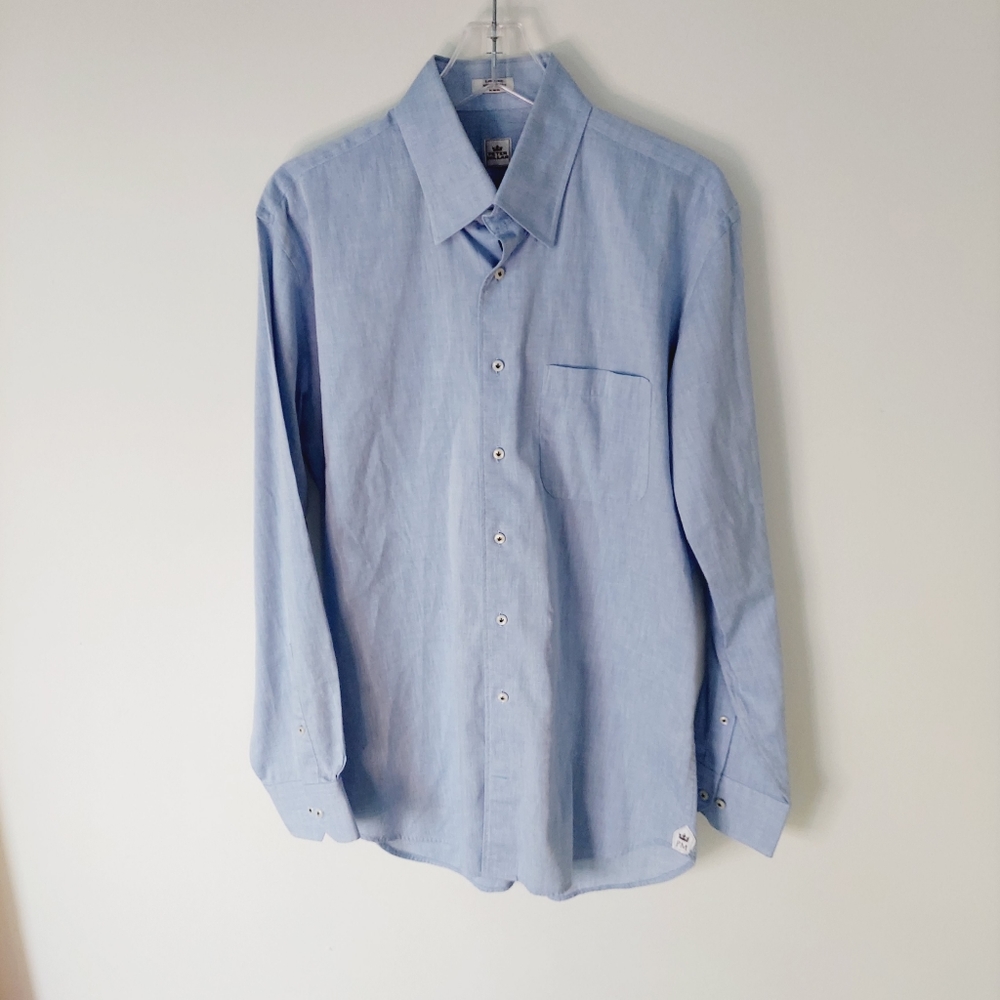 Peter Millar Men Blue Oxford Golf Dress Shirt Large 100% Cotton Button Collar
